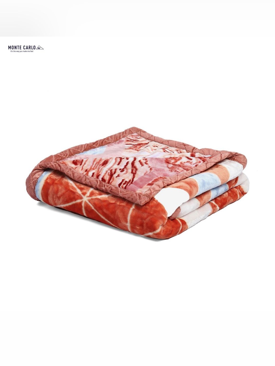 Monte Carlo White & Orange Geometric Mild Winter 500 GSM Single Bed Blanket