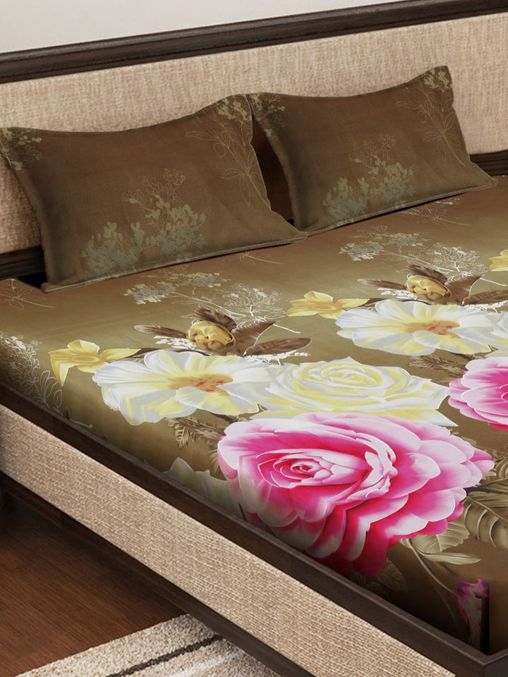 Myntra Elegant Homes Lounge Bulu Coklat Bunga Kapas 300 TC King Cadar Halus dengan 2 Sarung Bantal-250 x 220 sm