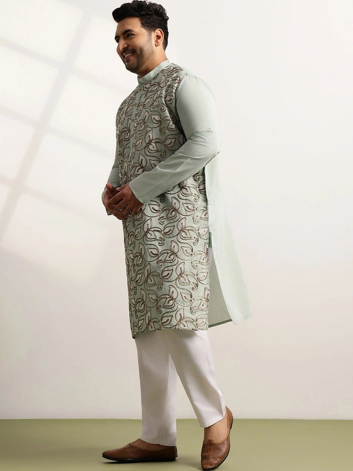 SOJANYA PLUS Men Ethnic Motifs Embroidered Regular Thread Work Kurta with Trousers