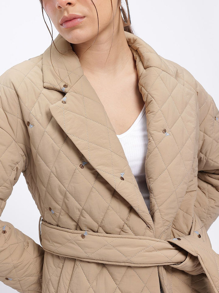 DressBerry Urban Luxe Notched Lapel Tie-Up Waist Quilted Jacket