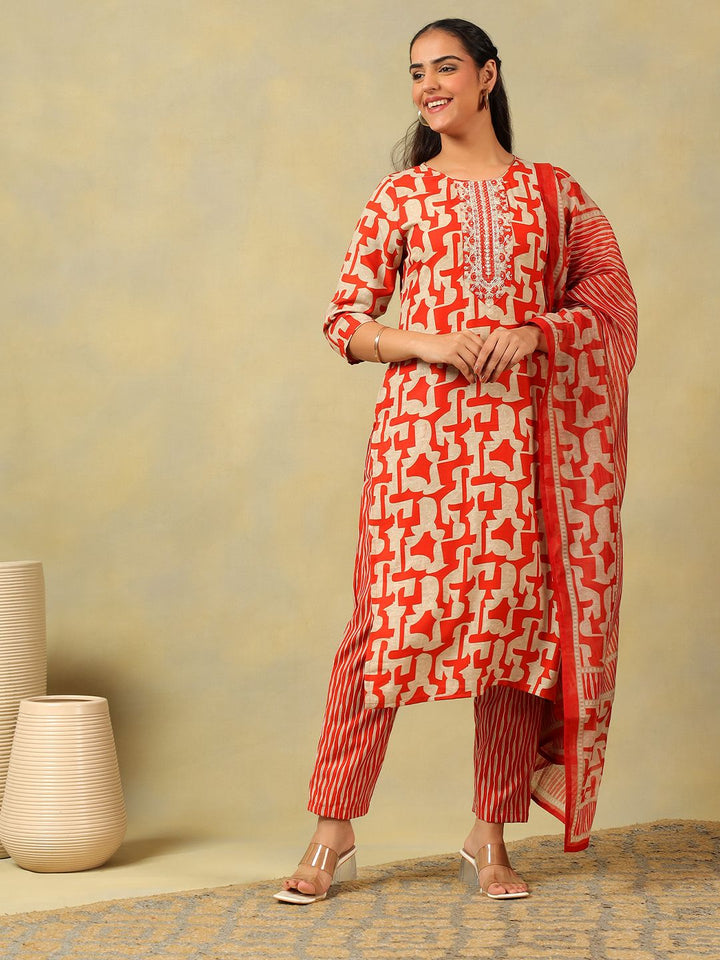 Mamicha Women Ethnic Motifs Printed Regular Pure Cotton Kurta with Trousers & With Dupatta