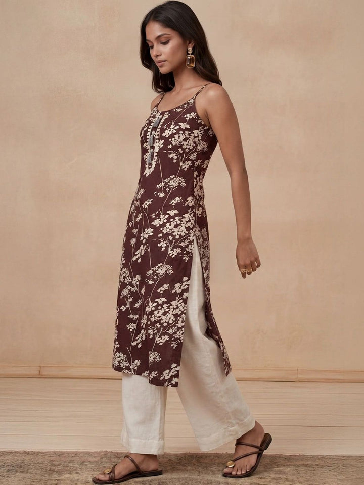 Rumah Chikankari Wanita Floral Printed Chikankari Kurta