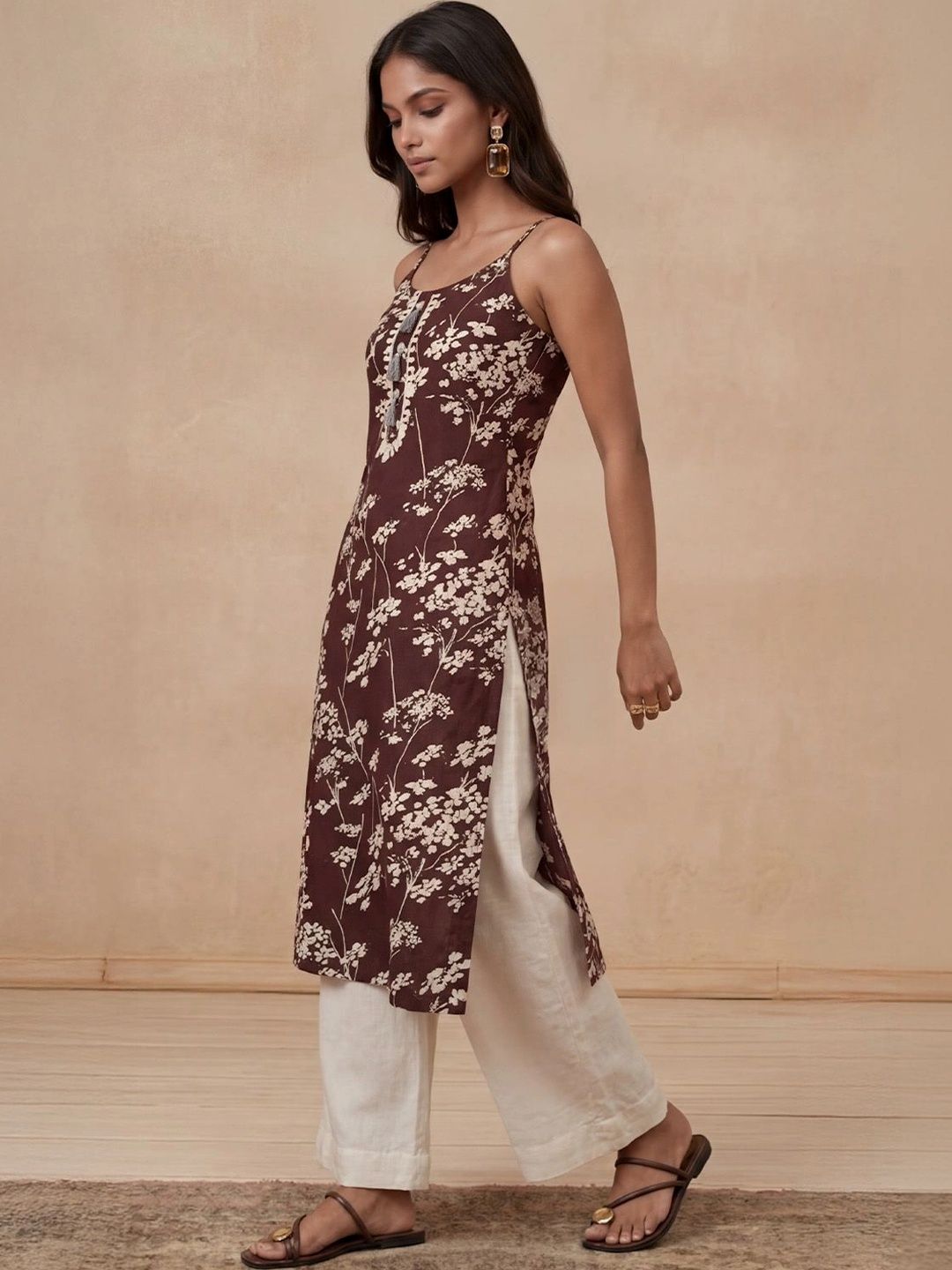 Rumah Chikankari Wanita Floral Printed Chikankari Kurta