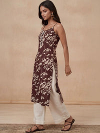 Rumah Chikankari Wanita Floral Printed Chikankari Kurta