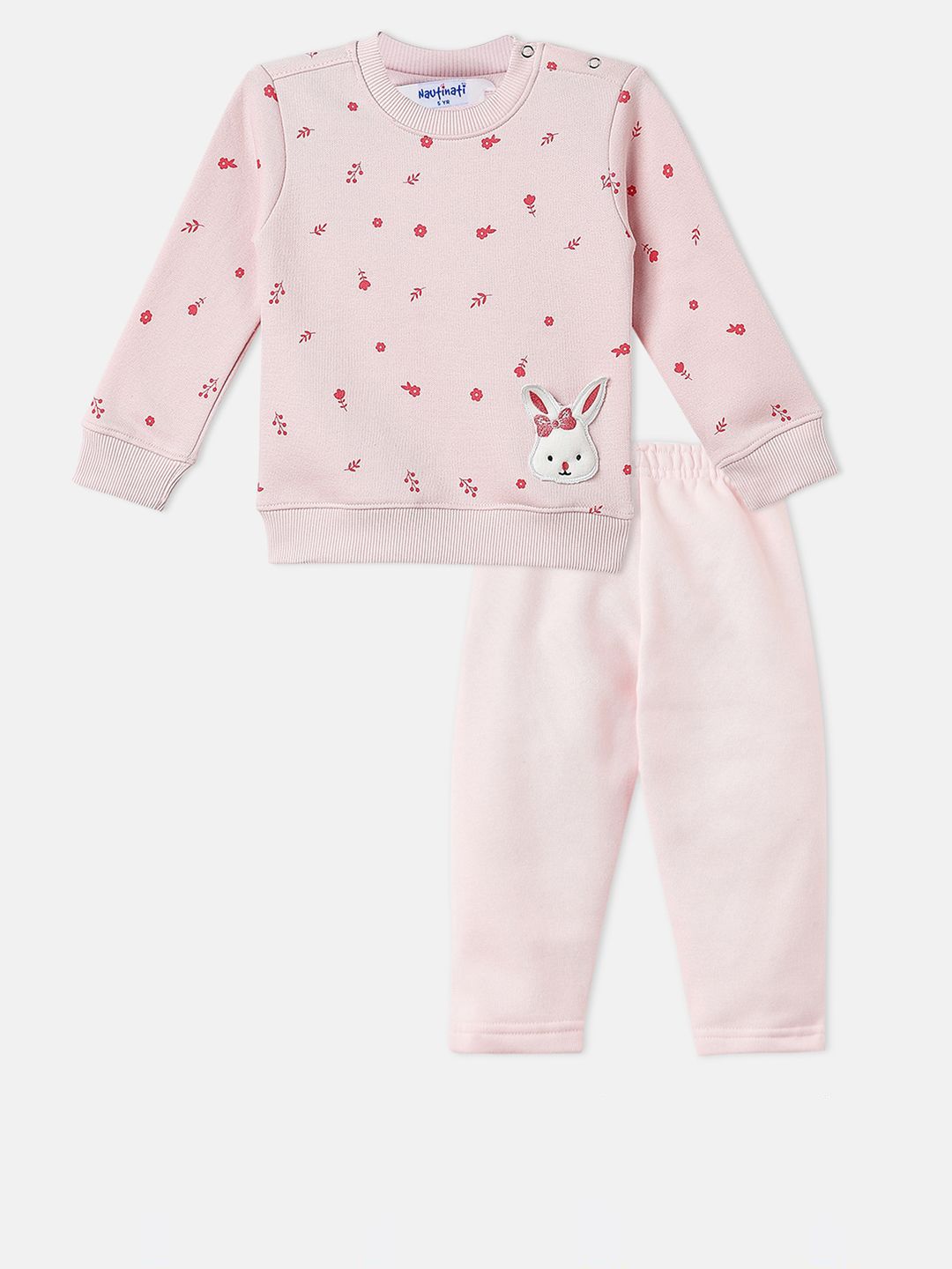 Nauti Nati Infant Girls Cat Applique Sweatshirt and Joggers Fleece Co-Ord Set