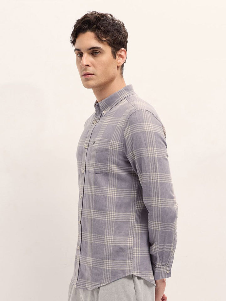 THE BEAR HOUSE Men Slim Fit Button-Down Collar Checked Cotton Casual Shirt