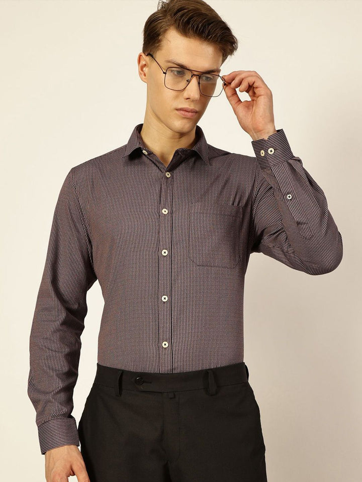Thomas Scott Men Smart Spread Collar Pinstripes Striped Cotton Formal Shirt