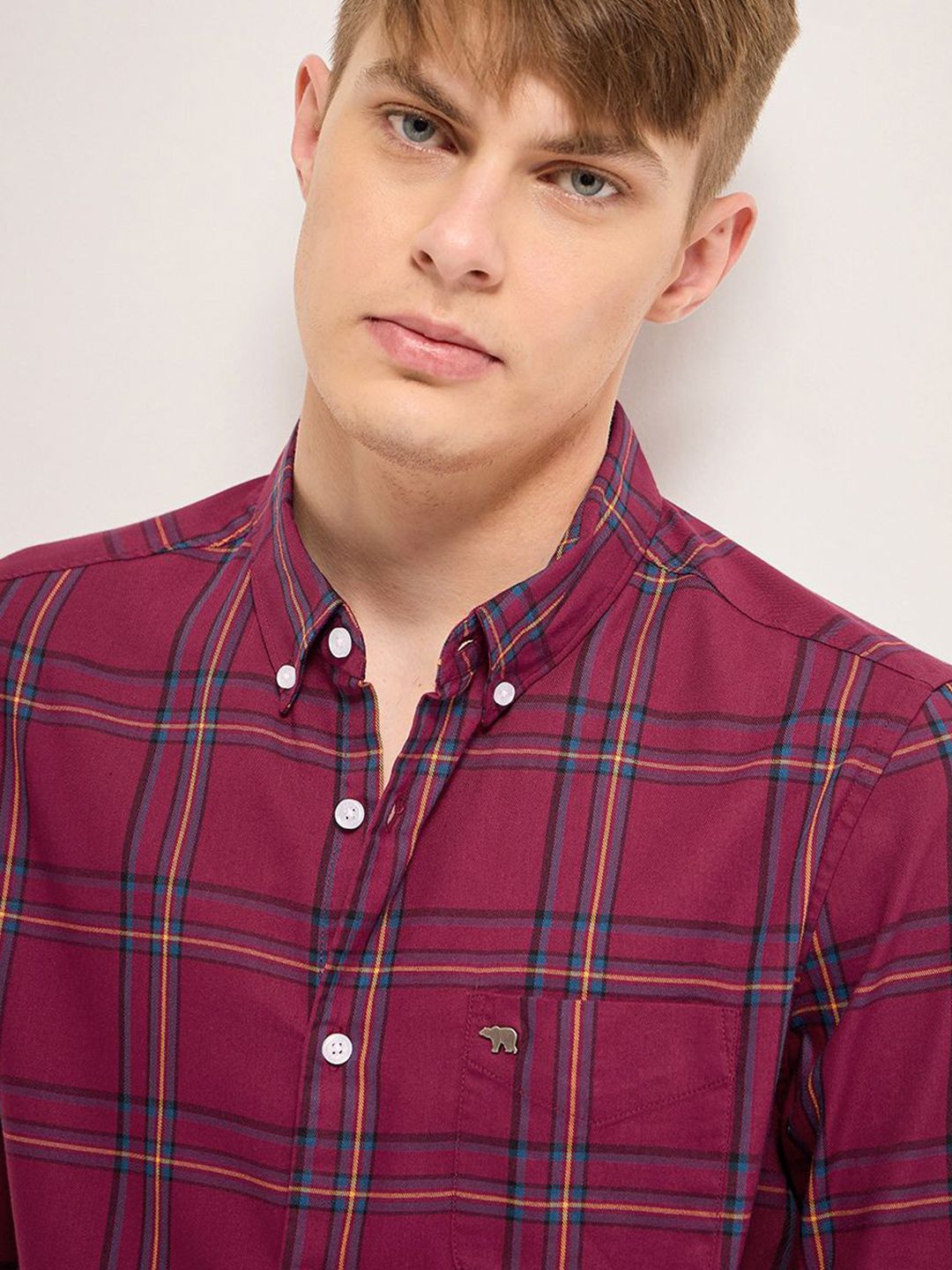 THE BEAR HOUSE Men Cotton Checked Slim Fit Casual Shirt