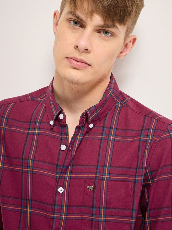 THE BEAR HOUSE Men Cotton Checked Slim Fit Casual Shirt