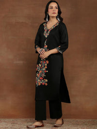 House of Chikankari Women Black Woolen Aari Sulam Set Kurta