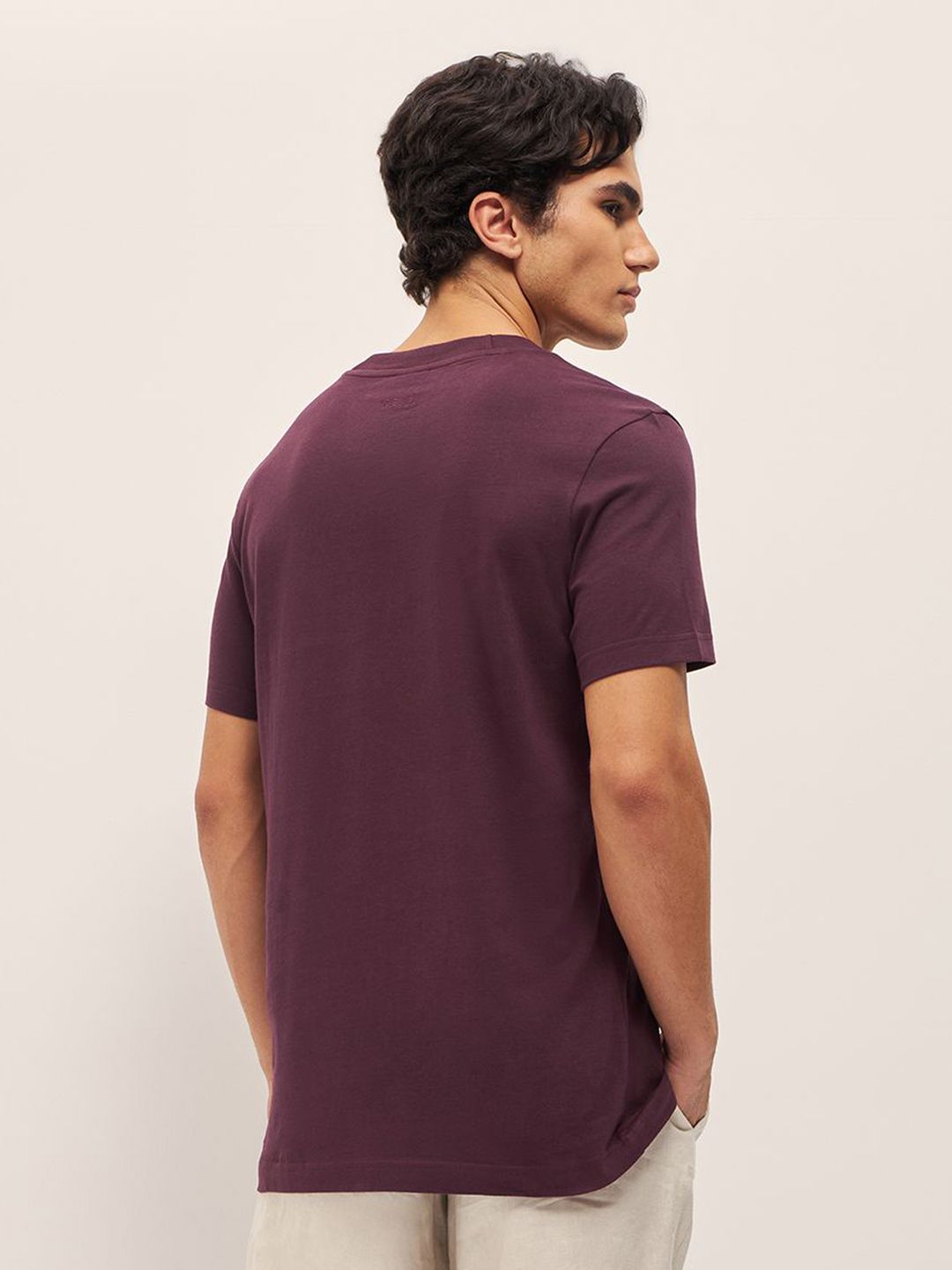 THE BEAR HOUSE Men Solid Crew Neck Pure Cotton T-Shirt