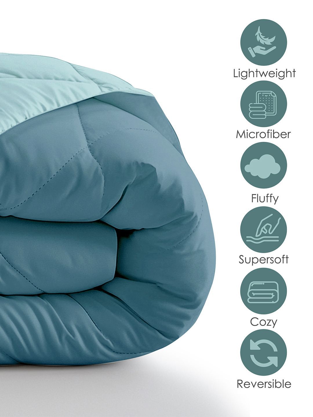 Story@home Turquoise Blue Solid Reversible 240 GSM Heavy Winter Double Bed Comforter