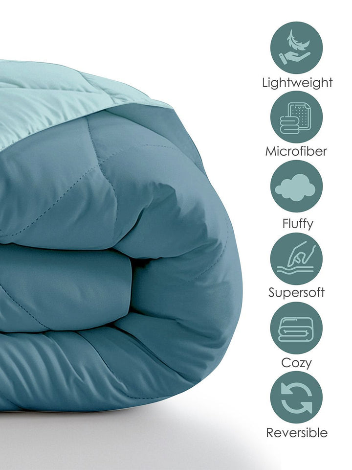 Story@home Turquoise Blue Solid Reversible 240 GSM Heavy Winter Double Bed Comforter