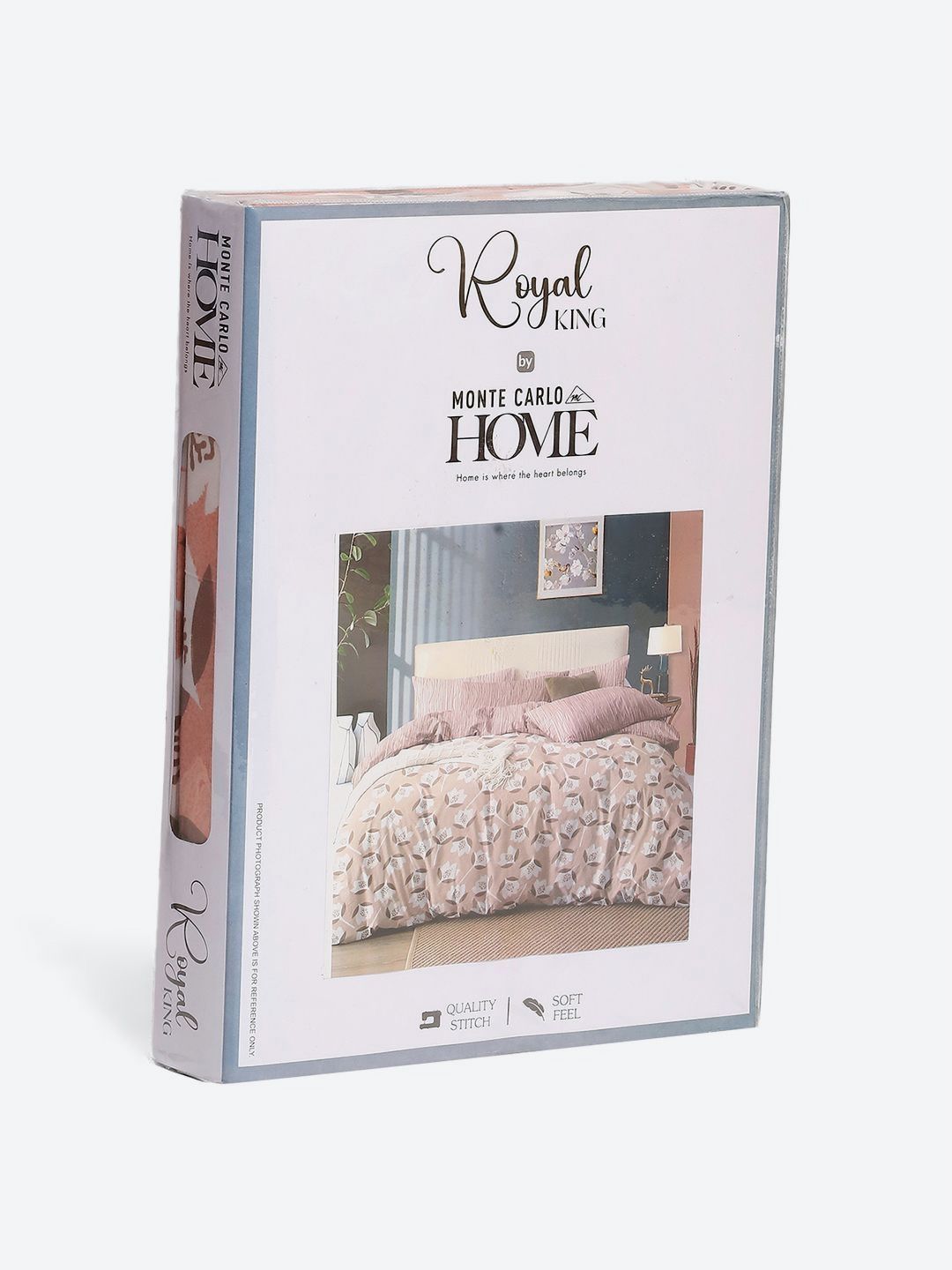 Monte Carlo Peach-Coloured & White Floral Printed 130 TC King Bedsheet Set- 2.75m x 2.75m