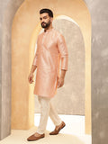 Anouk Pink Ethnic Motifs Woven Design Jacquard Silk Straight Kurta With Trousers
