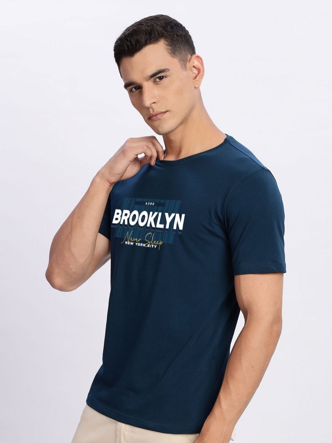 ADRO Typography Printed Round Neck Cotton T-shirt