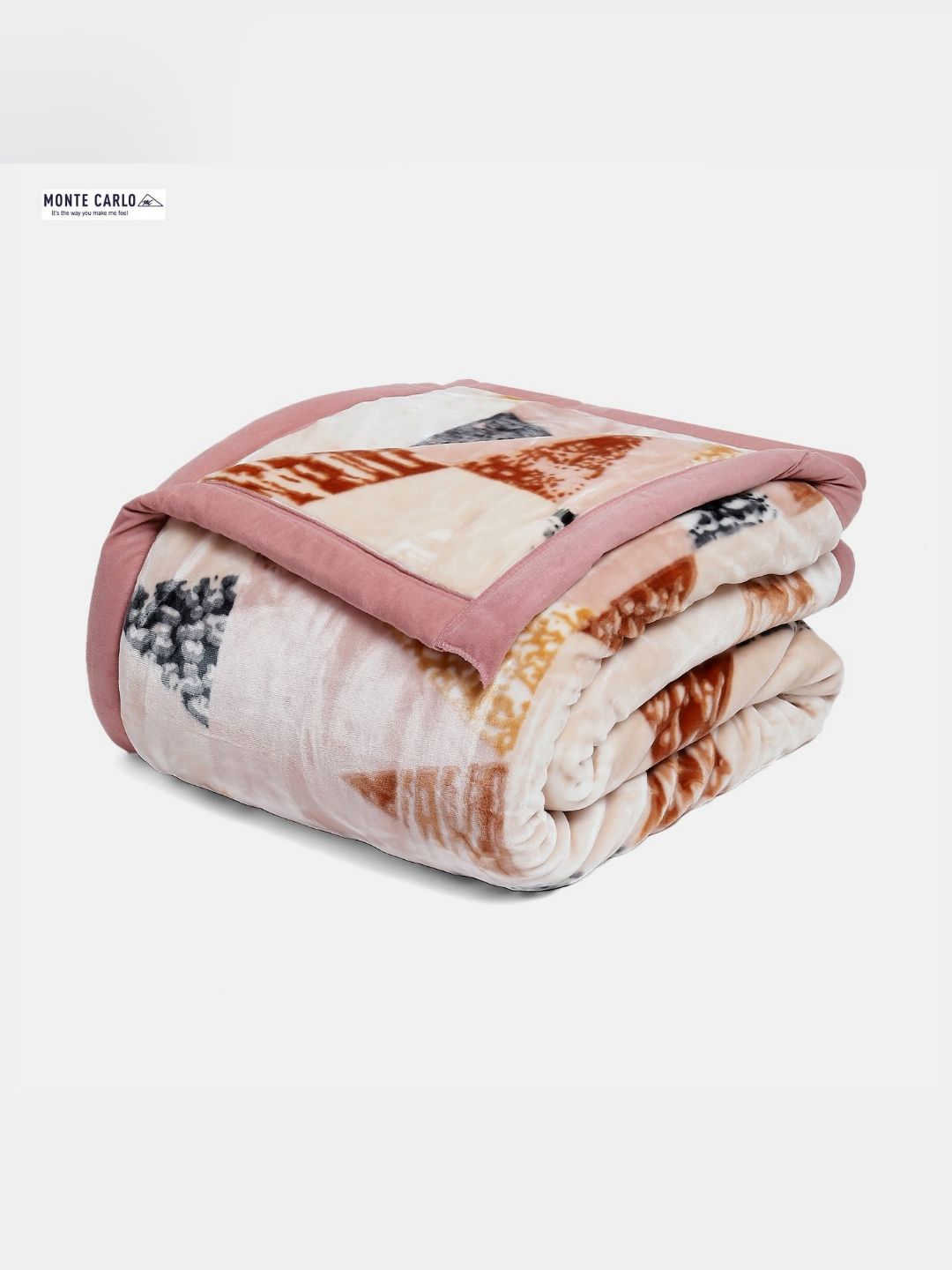 Monte Carlo Pink & Brown Geometric GSM 1000 Heavy Winter Double Bed Blanket