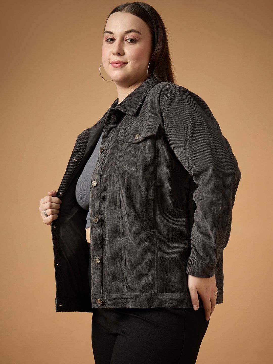 SASSAFRAS Curve Women Corduroy Tailored Jacket with Embroidered