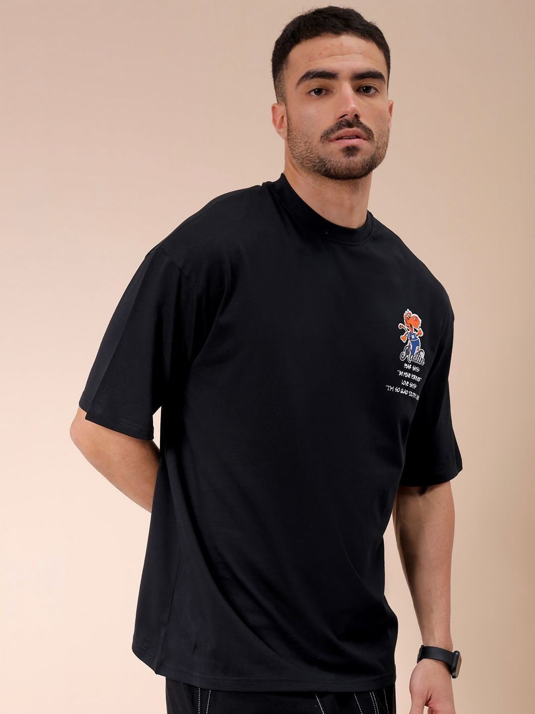 The Indian Garage Co Men Graphic Printed Round Neck Pure Cotton Oversized T-shirt
