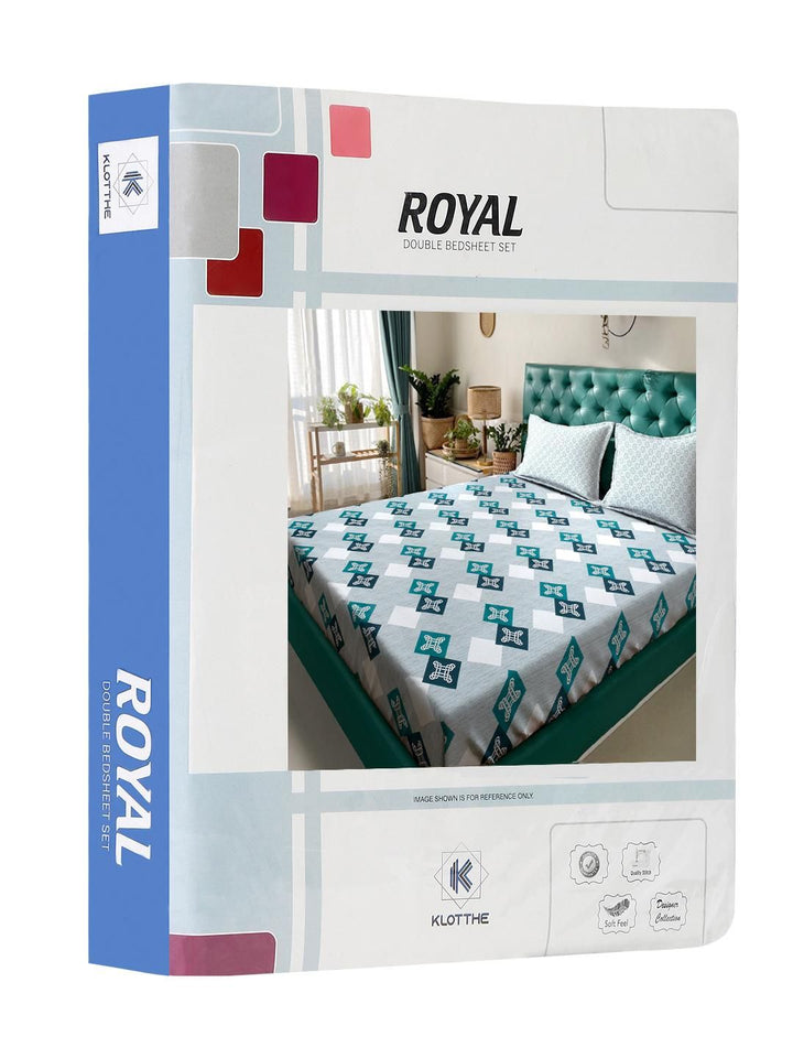 KLOTTHE Turquoise Blue Geometric 400 TC King Bedsheet with 2 Pillow Covers