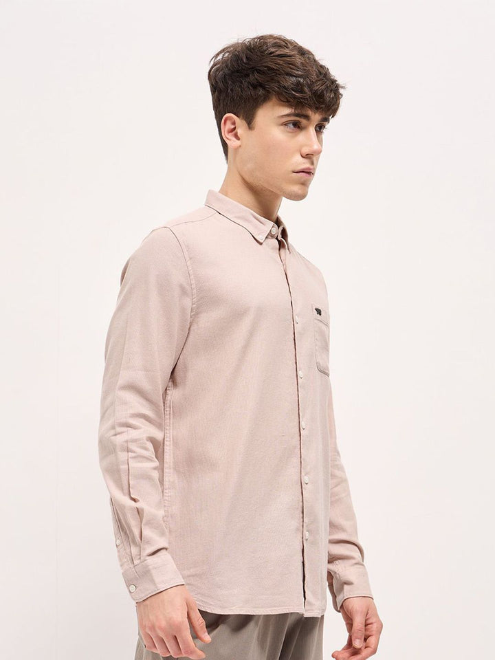THE BEAR HOUSE Pure Cotton Button-Down Collar Solid Slim Fit Shirt