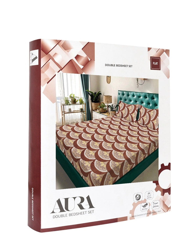 Aura Coklat & Kuning Bunga Bercetak Set Cadar King Double 300 TC-2.50 m X 2.25 m