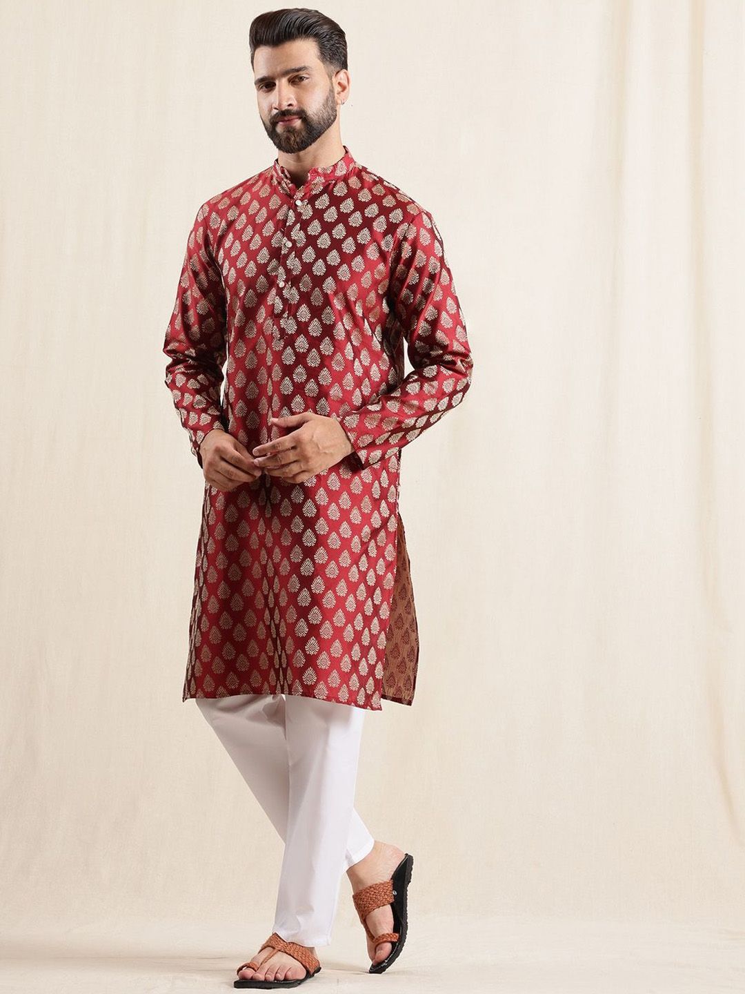Anouk Men Ethnic Motifs Printed Kurta with Trousers & Nehru Jacket