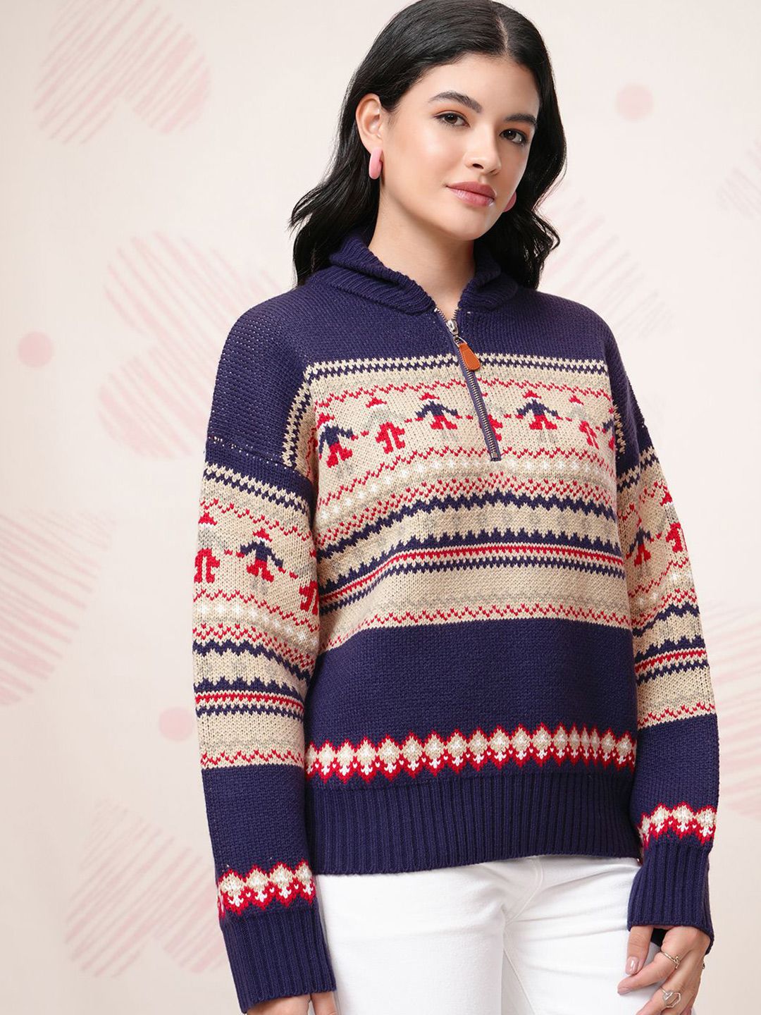 ESPYR By Tokyo Talkies Women Cable Knit Pullover with Zip Detail Detail
