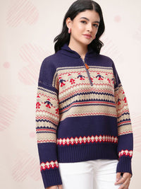 ESPYR By Tokyo Talkies Women Cable Knit Pullover with Zip Detail Detail