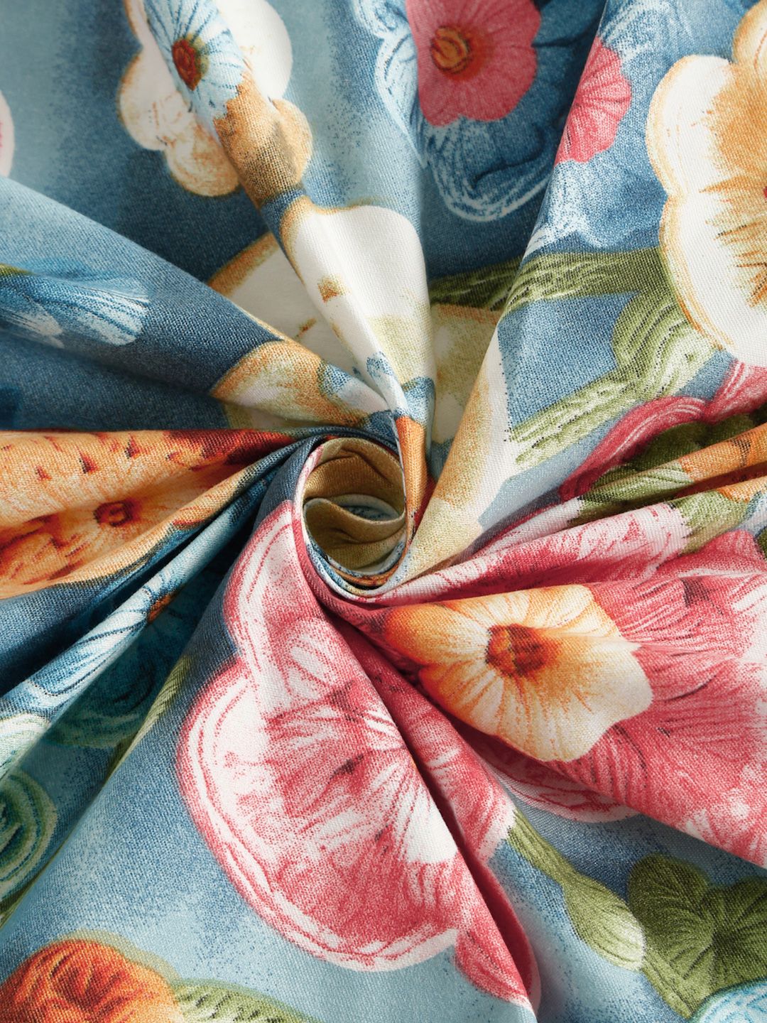 KLOTTHE Biru & Merah Bunga Bercetak 300 TC Cadar 7D Tunggal Dengan Sarung Bantal- 2.25mx1.5m