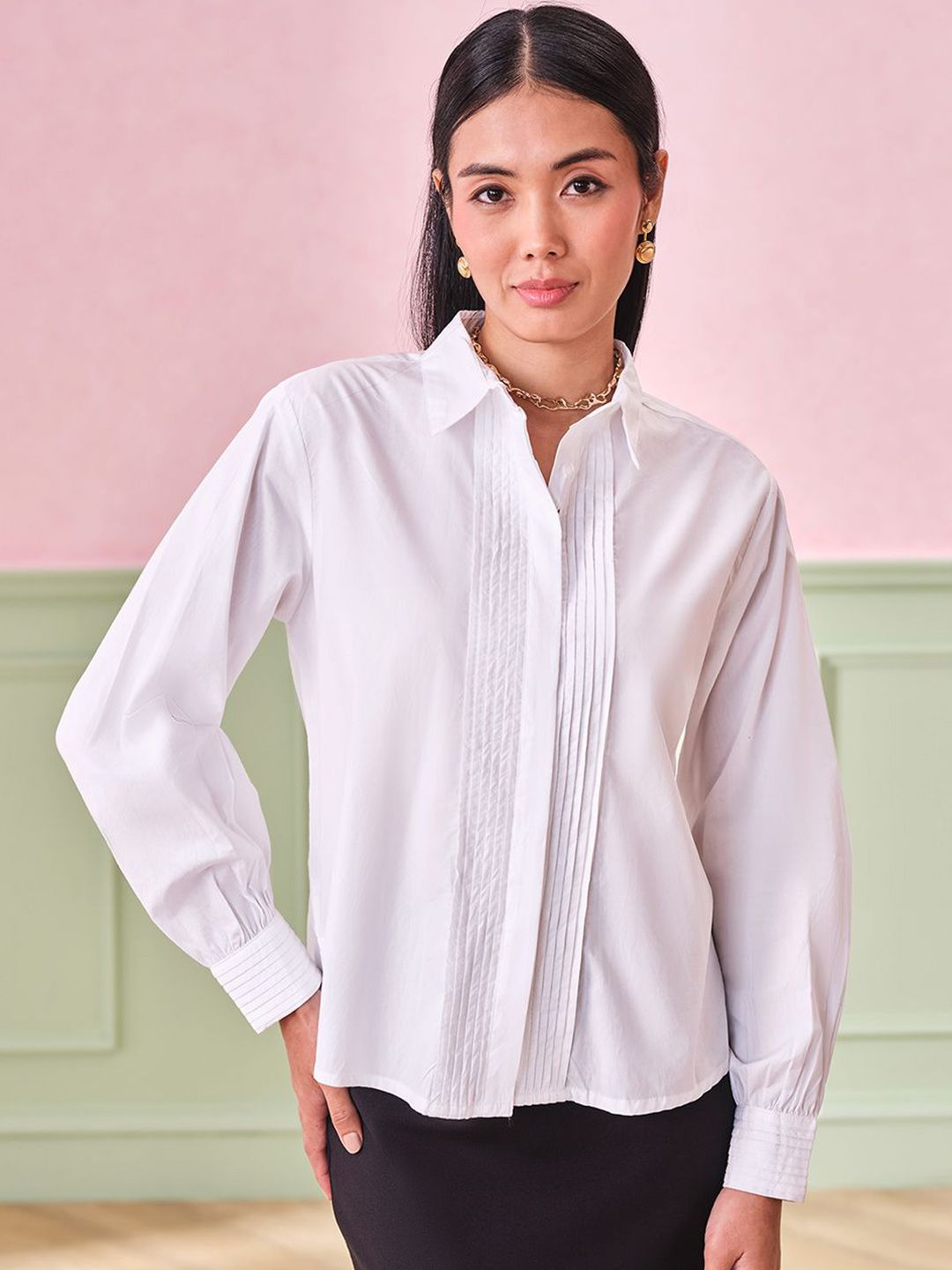 AND Women Shirt Collar Cotton Top