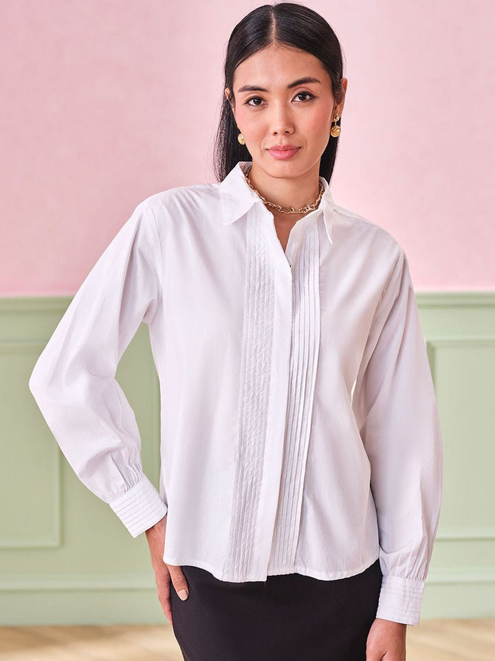 AND Women Shirt Collar Cotton Top