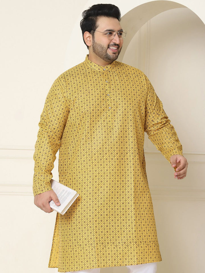 SOJANYA PLUS Floral Woven Design Mandarin Collar Regular Cotton Straight Kurta