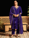KALINI Ethnic Motifs Embroidered Sequinned Velvet Kurta with Trousers & Dupatta