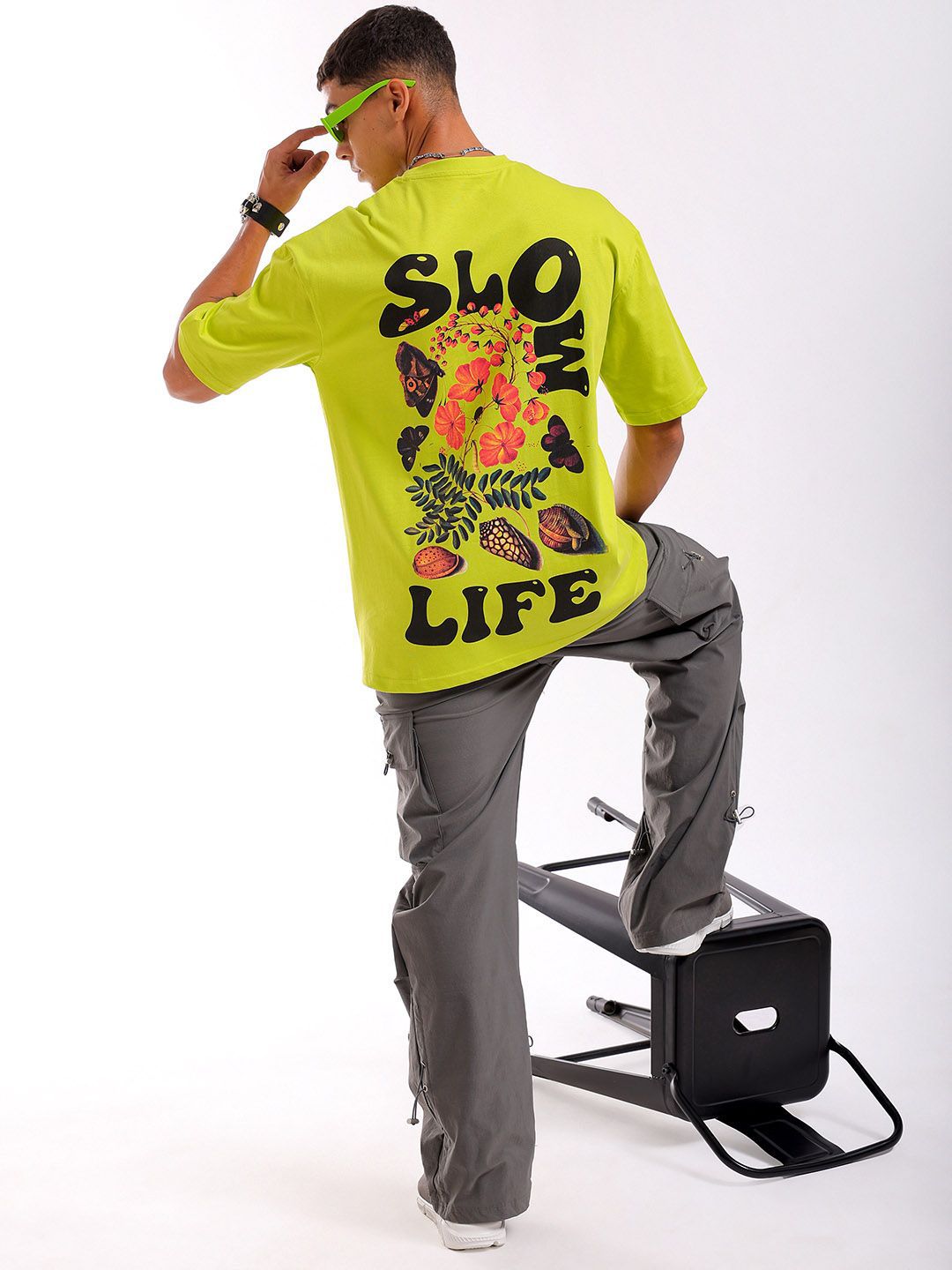 The Indian Garage Co Men Back Printed Round Neck Boxy Oversized T-shirt