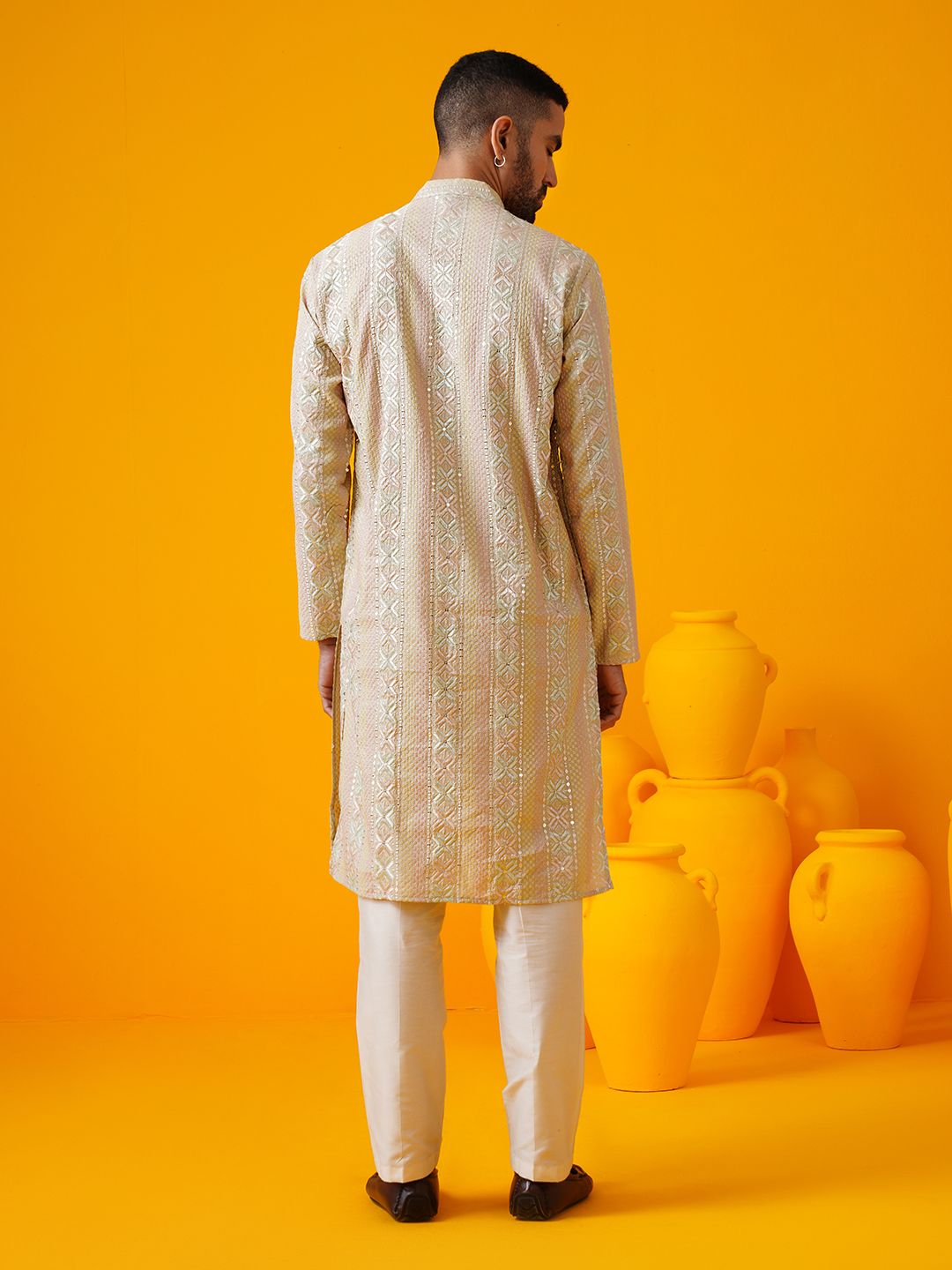 SOJANYA LUXE Ethnic Motifs Embroidered Mandarin Collar Straight Kurta With Trouser