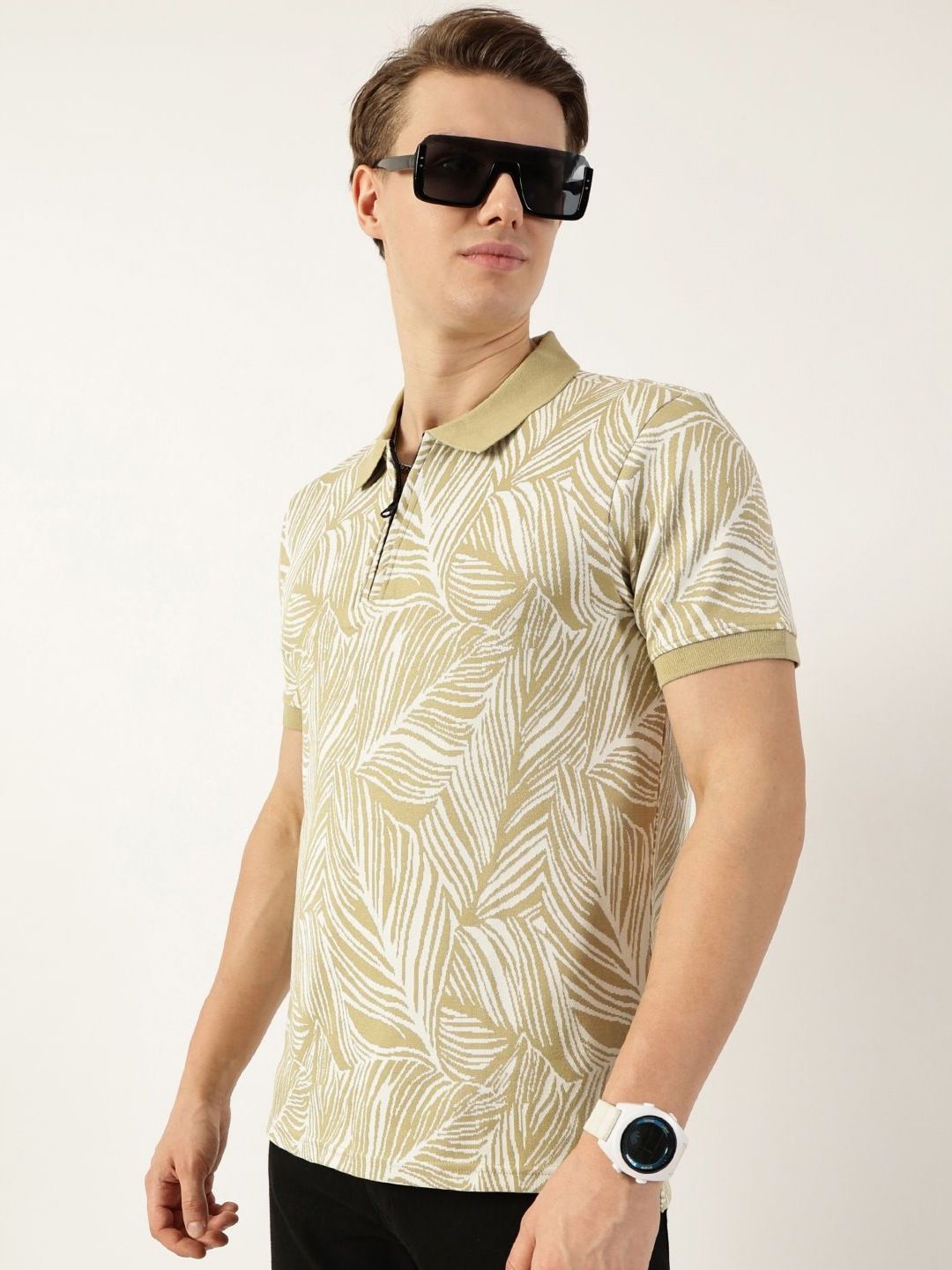 Thomas Scott Men Floral Printed Polo Collar Pockets T-shirt