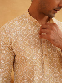SOJANYA Floral Embroidered Sequinned Band Collar Pure Cotton Kurta With Churidar