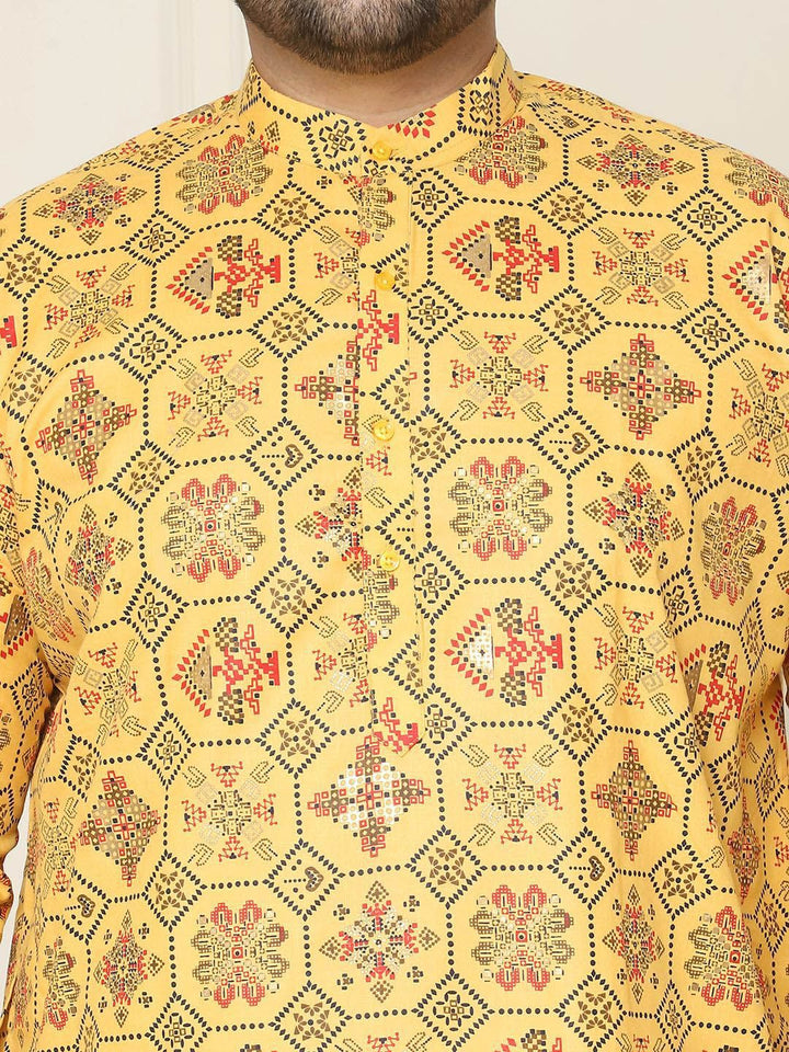 SOJANYA PLUS Motif Etnik Bercetak Linen Kapas Kurta Lurus dengan Piyama