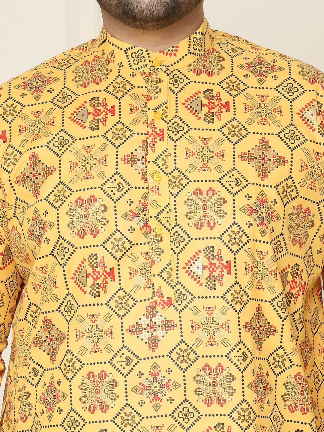SOJANYA PLUS Motif Etnik Bercetak Linen Kapas Kurta Lurus dengan Piyama