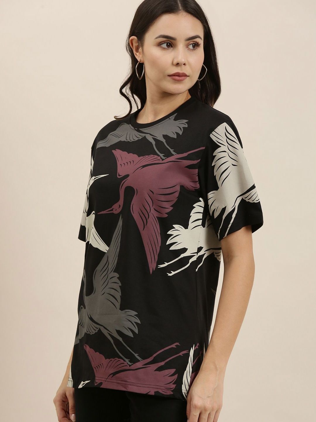 Difference of Opinion Women Conversational Printed Round Neck Cotton Oversized T-Shirt