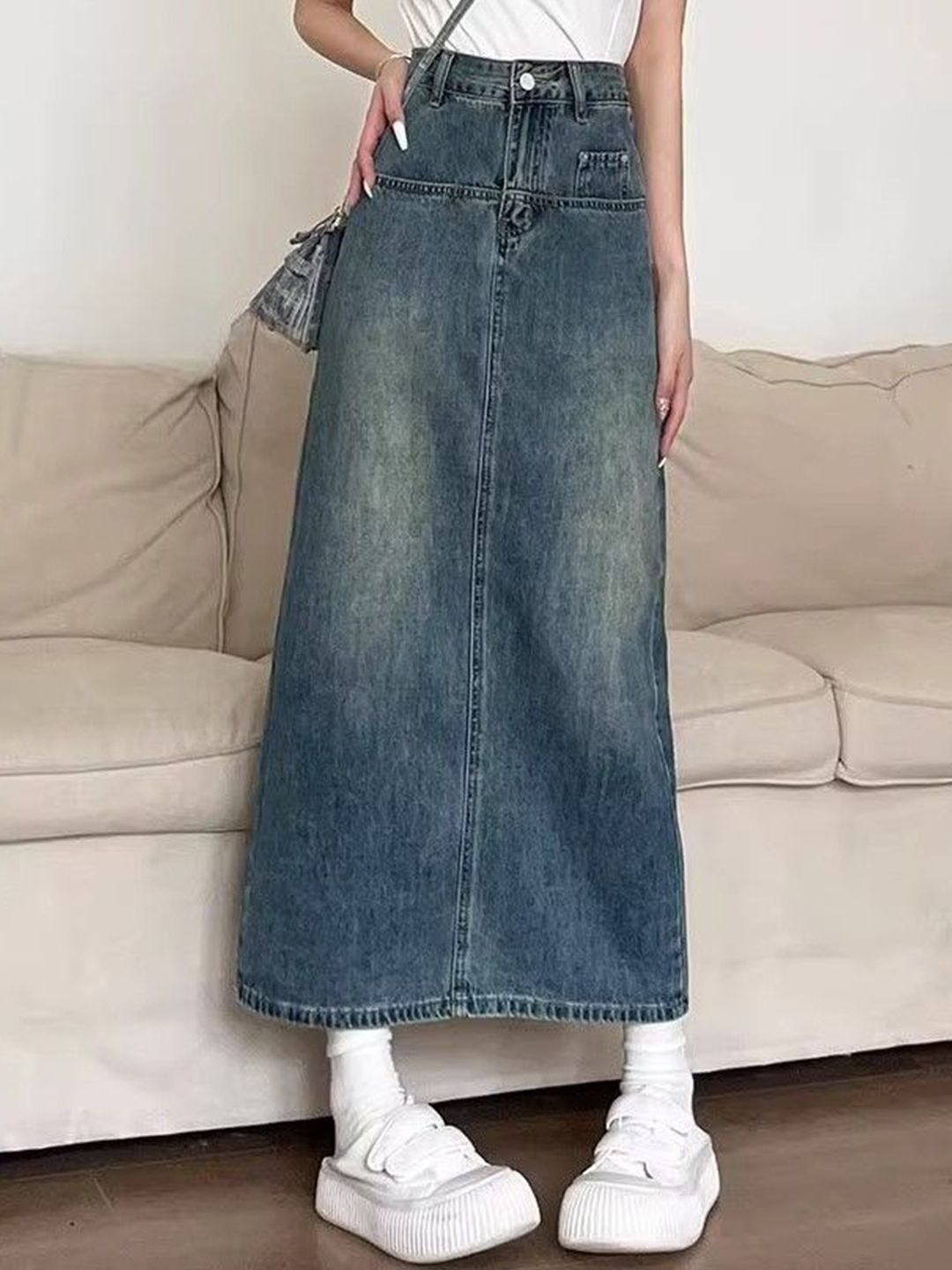 DressBerry Women Denim A-Line Maxi Skirt