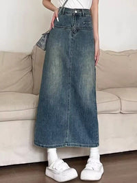 DressBerry Women Denim A-Line Maxi Skirt