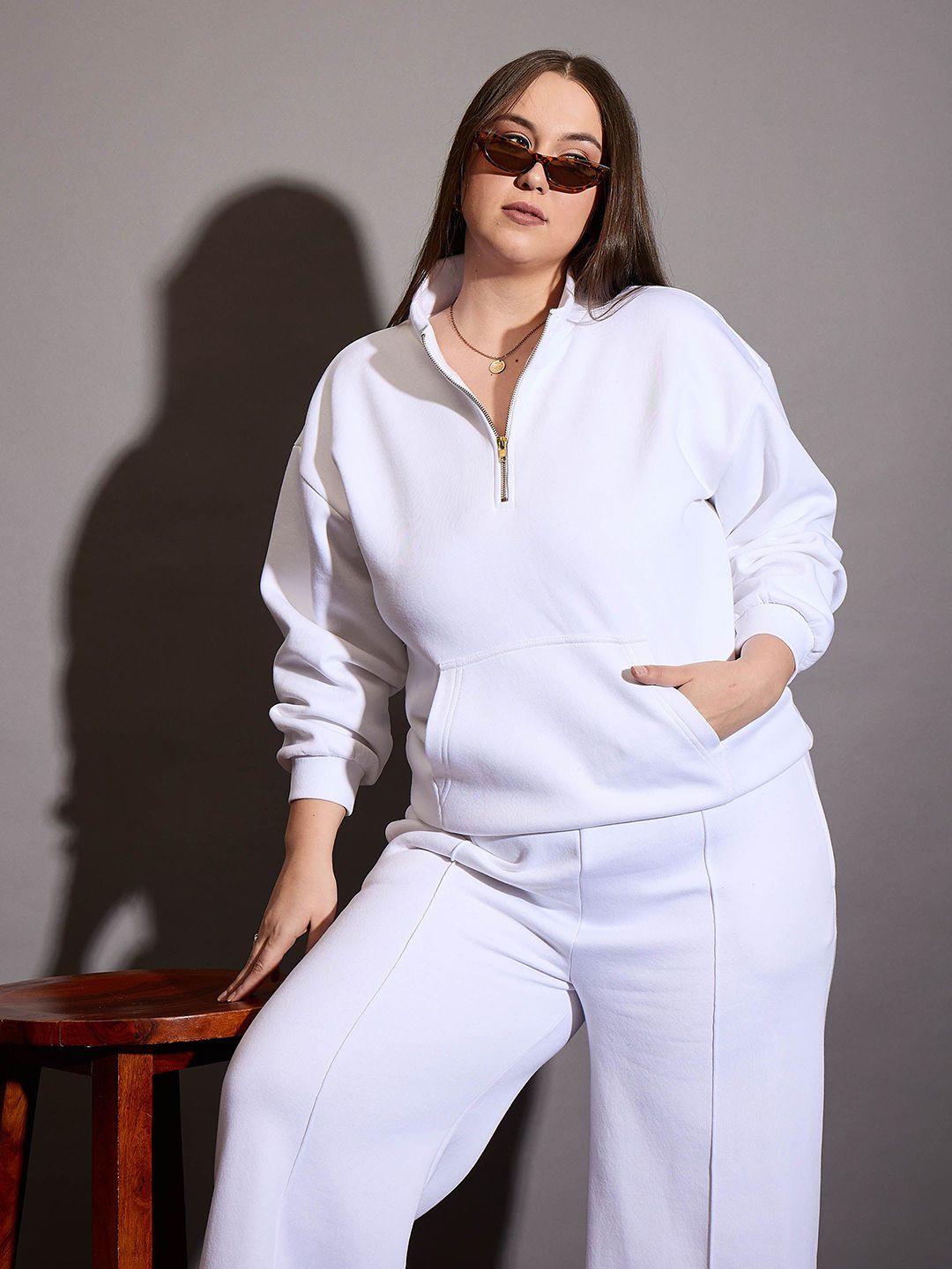 SASSAFRAS Curve Women Half Zipper Long Sleeves Sweatshirt