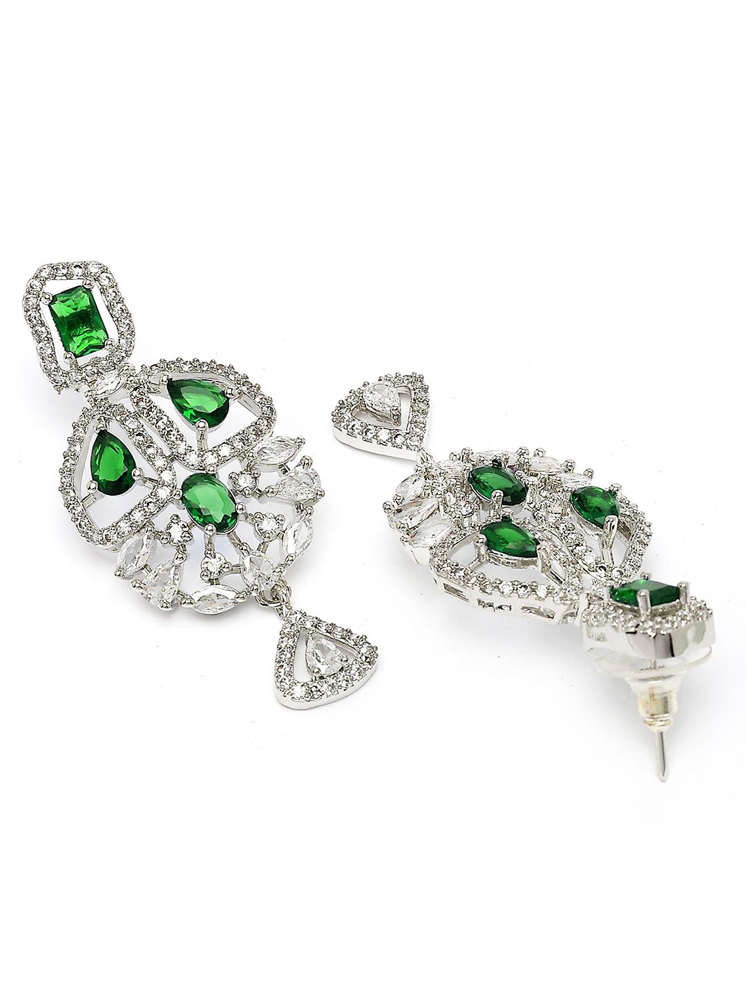 KARATCART Silver-Plated American Diamond Stone Studded Jewellery Set