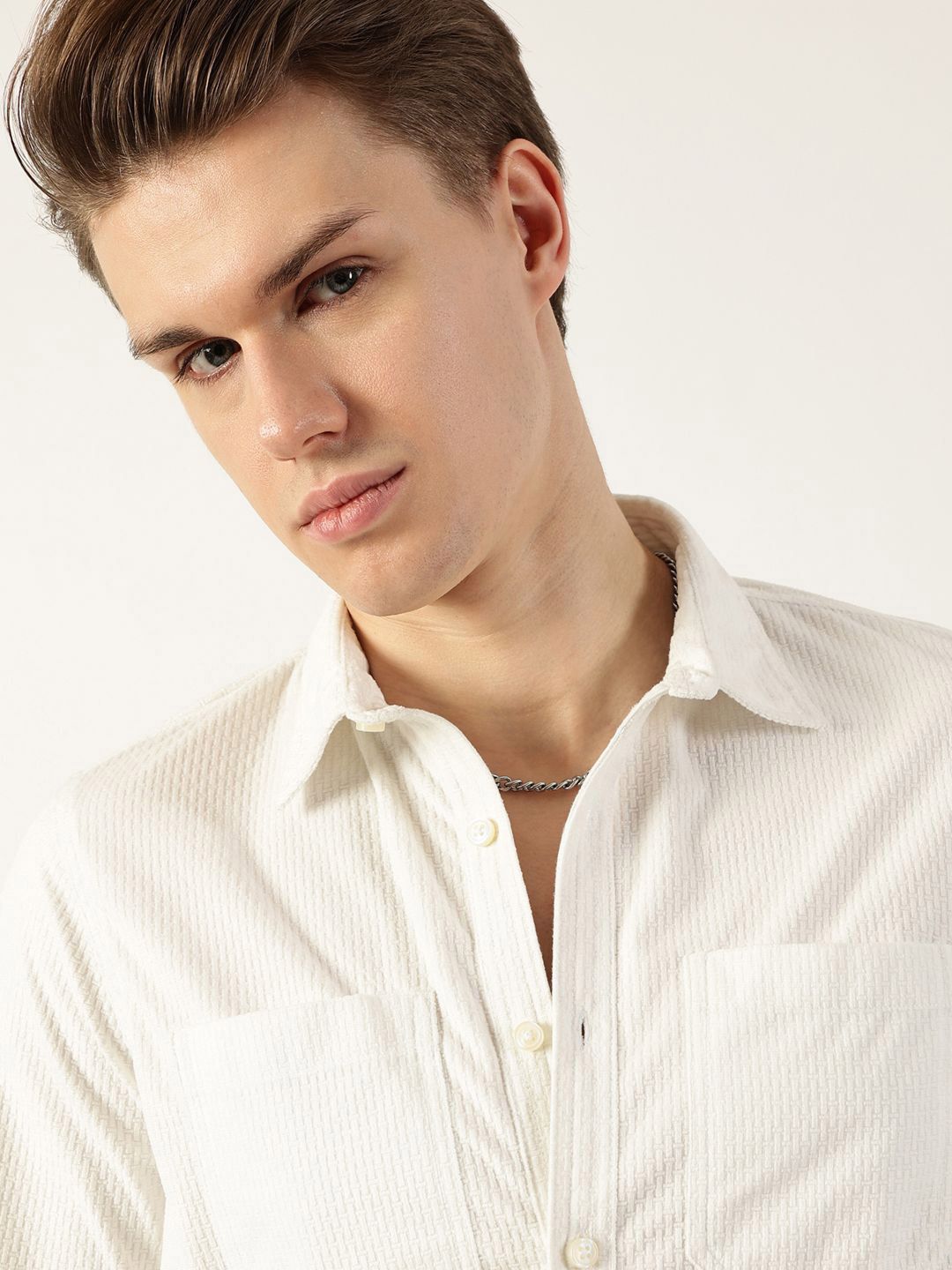 Thomas Scott Men Classic Spread Collar Textured Slim Fit Casual Shirt