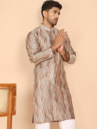 Jompers Floral Embroidered Mandarin Collar Mirror Work Silk Kurta With Dupatta