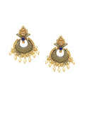 Anouk Blue Gold-Plated Stone Studded & Beaded Crescent Shaped Chandbalis