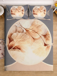 KLOTTHE Grey & Beige Floral Printed Dilengkapi Cadar Katil King 300 TC Dengan 2 Sarung Bantal