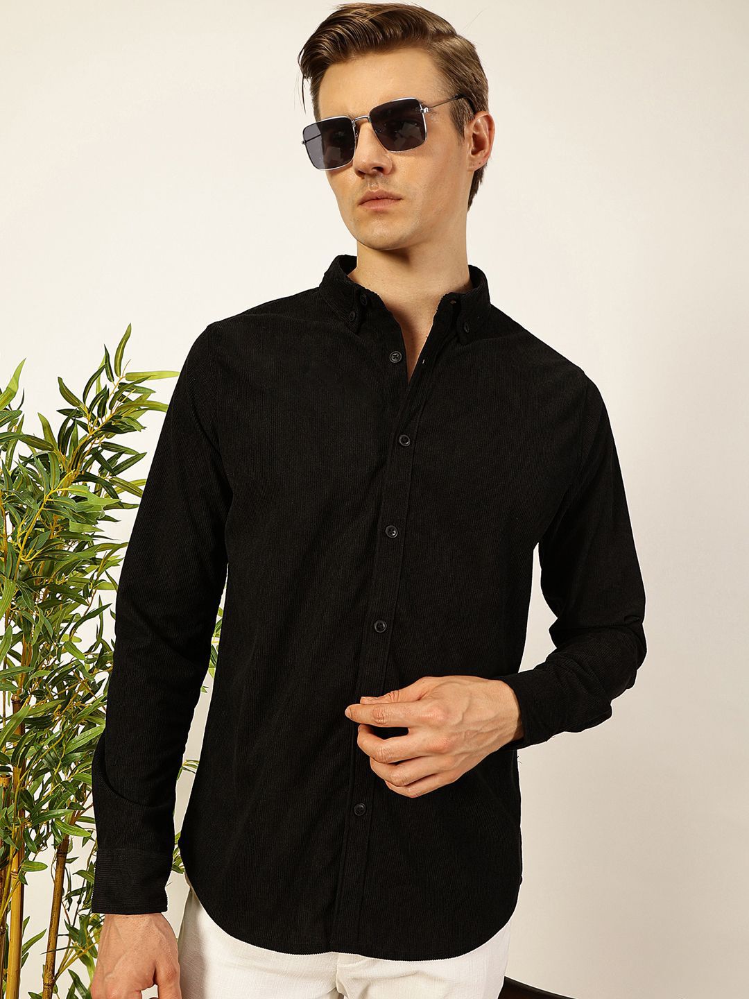 Thomas Scott Men Premium Corduroy Slim Fit Button-Down Collar Casual Shirt